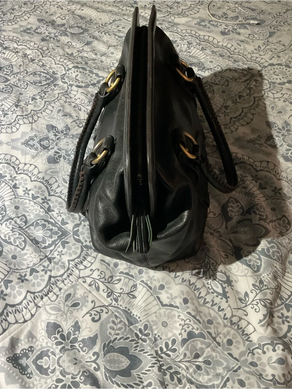 Dooney & Bourke Black Leather Satchel with Gold Hardware